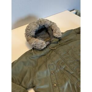 AMERICAN EAGLE OUTFITTERS Y2K Women’s Bomber Jacket - Green - Faux Fur Hood - Lg